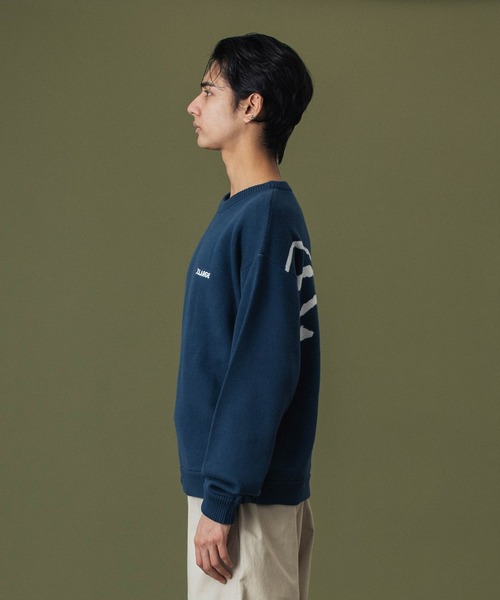 V12 LION CREW 柔らかなウール生地 メンズL ブルー スウェット SAVAGE SWEAT SHIRT LS 252OKNH