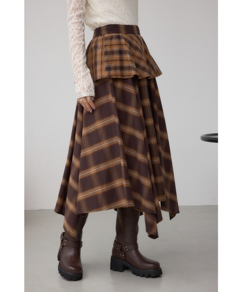 ウール　チェックスカート　38 ラップMIUMIU 秋冬　ブラウン ウール チェックスカート 38 ラップMIUMIU 秋冬 ブラウン ウール