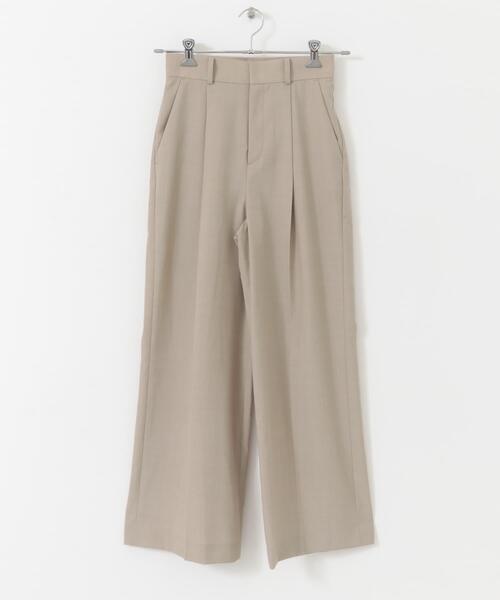 パンツ ウール混防シワハイウエストワイドスラックス レディース
