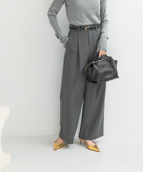 パンツ ウール混防シワハイウエストワイドスラックス レディース