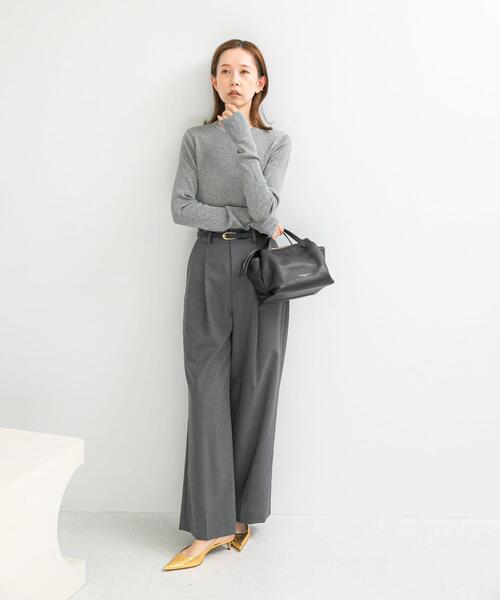 【L/BEIGE】ウール混防シワハイウエストワイドスラックス セール】ウール混防シワハイウエストワイドスラックス（その他パンツ
