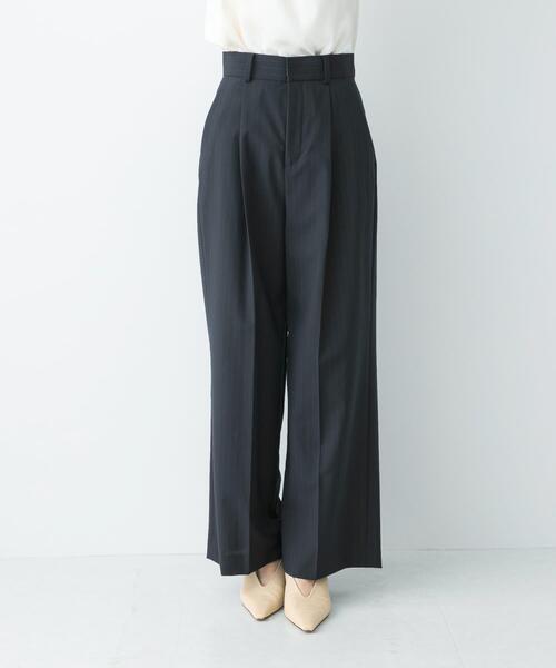 パンツ ウール混防シワハイウエストワイドスラックス レディース