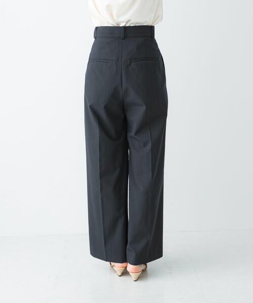 パンツ ウール混防シワハイウエストワイドスラックス レディース