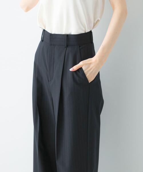 パンツ ウール混防シワハイウエストワイドスラックス レディース