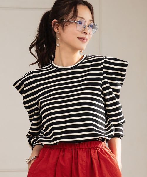 ELFRANK tシャツ パワーショルダー ボーダー クルーネック プル