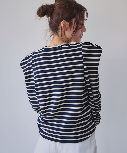 ELFRANK tシャツ パワーショルダー ボーダー クルーネック プル
