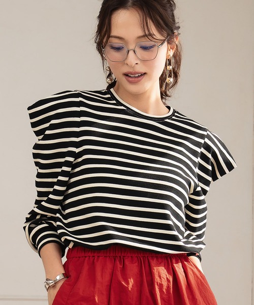 Graphpapaper ボーダー　クルーネックカットソー ELFRANK tシャツ パワーショルダー ボーダー クルーネック プル