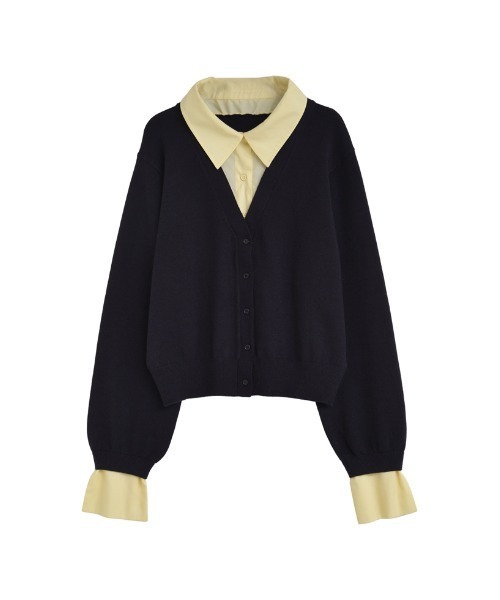 Y's シャツカーディガン ドッキング ブラック COTTON JERSEY DROP SHOULDER CARDIGAN(S Black): Y's｜THE SHOP YOHJI