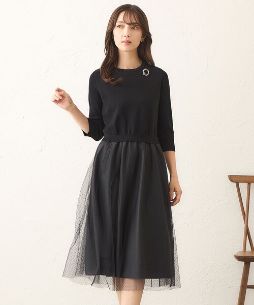 最終お値下げTO BE CHIC ニットコンビ チュールワンピース ピンク 44