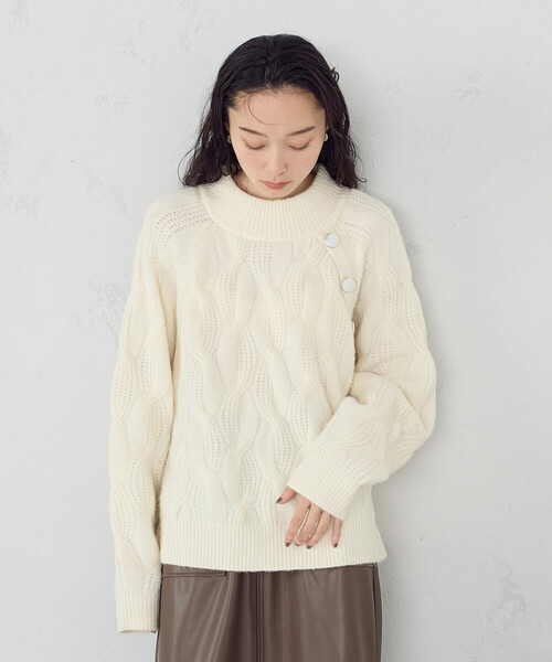 COMME CA ISM（コムサイズム） ニット セーター ケーブル ボタンニット