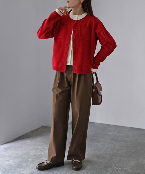 Riberry（リベリー） カーディガン 配色レイヤードライクニット