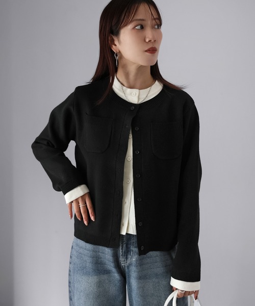 Riberry（リベリー） カーディガン 配色レイヤードライクニット