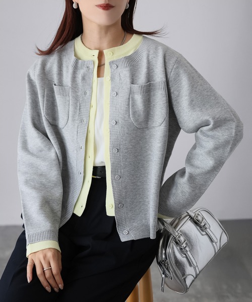 Riberry（リベリー） カーディガン 配色レイヤードライクニット
