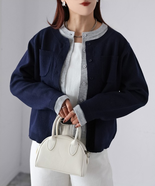 Riberry（リベリー） カーディガン 配色レイヤードライクニット