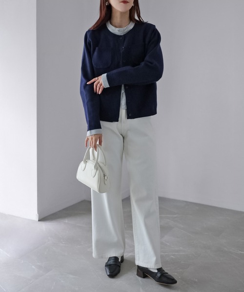 Riberry（リベリー） カーディガン 配色レイヤードライクニット