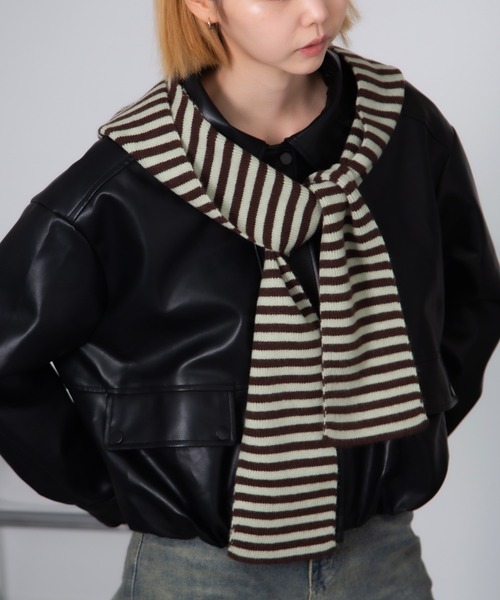 Chiina ニット帽 ニットキャップ Chiina / ボーダーフードマフラー