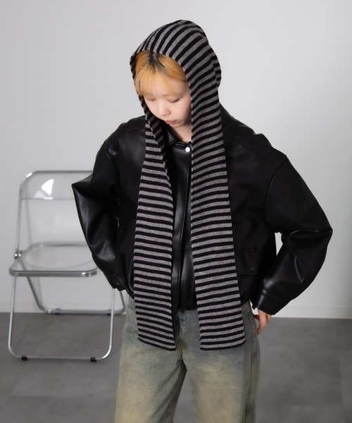 Chiina ニット帽 ニットキャップ Chiina / ボーダーフードマフラー