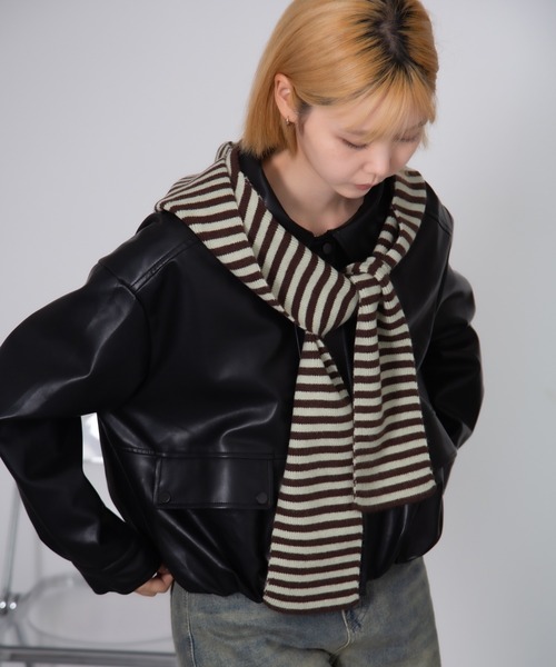 Chiina ニット帽 ニットキャップ Chiina / ボーダーフードマフラー