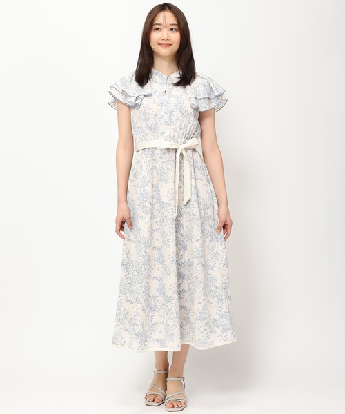 「MISCH MASCH」 半袖ワンピース フリ- グリーン レディース_画像2