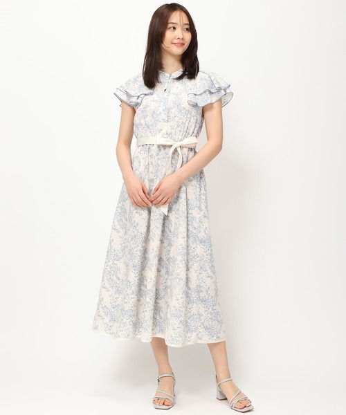 「MISCH MASCH」 半袖ワンピース フリ- グリーン レディース_画像3