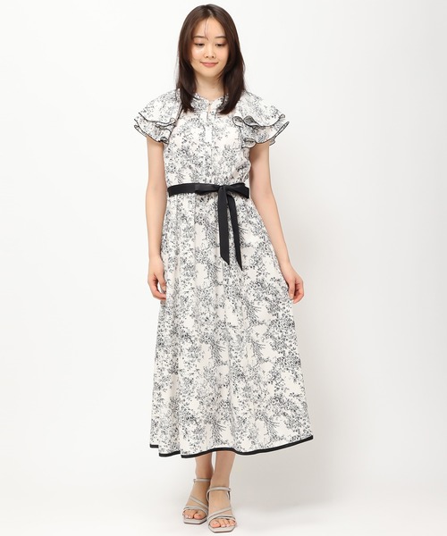 「MISCH MASCH」 半袖ワンピース フリ- グリーン レディース_画像6