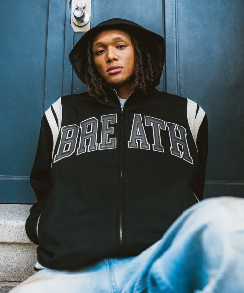 スタイライズ（STYLISE）/ARCH LOGO HOODED VERSITY JACKET / ブラック×ホワイト [BR25A STYLISE ダウンジャケット ダウン 「BREATH」ARCH LOGO HOODED VERSITY