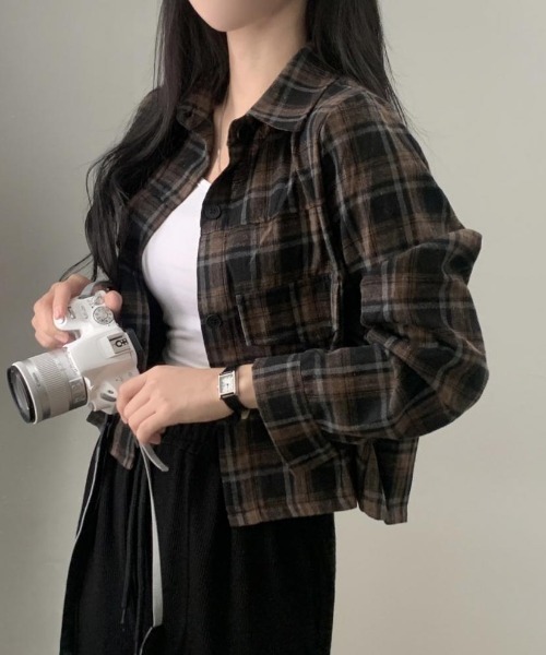 LETee ブラウス シャツ チェック柄クロップドシャツジャケット