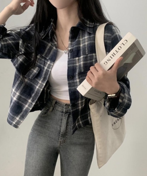 LETee ブラウス シャツ チェック柄クロップドシャツジャケット