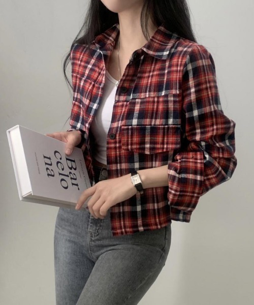 LETee ブラウス シャツ チェック柄クロップドシャツジャケット