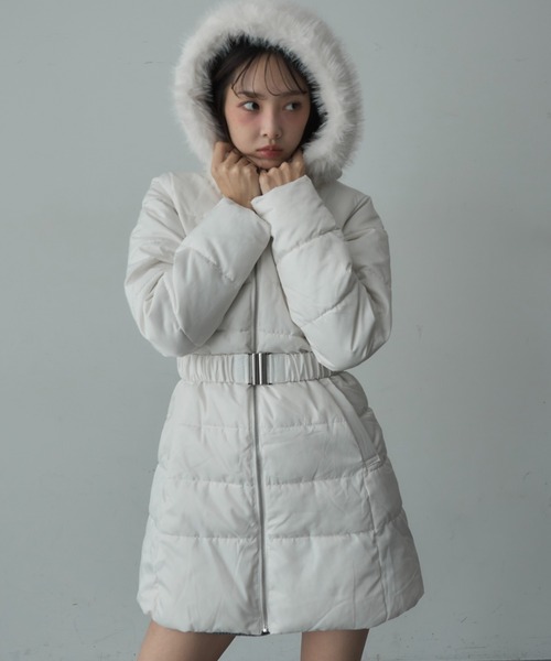 Nadana ダウンコート ダウンジャケット ベルト付ファーフード中綿