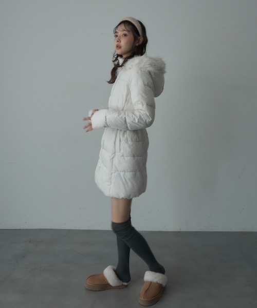 アナイ【38】フォックスファーフードダウンコート 極暖 シンプル ベルト Nadana ダウンコート ダウンジャケット ベルト付ファーフード中綿