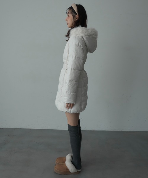 Nadana ダウンコート ダウンジャケット ベルト付ファーフード中綿