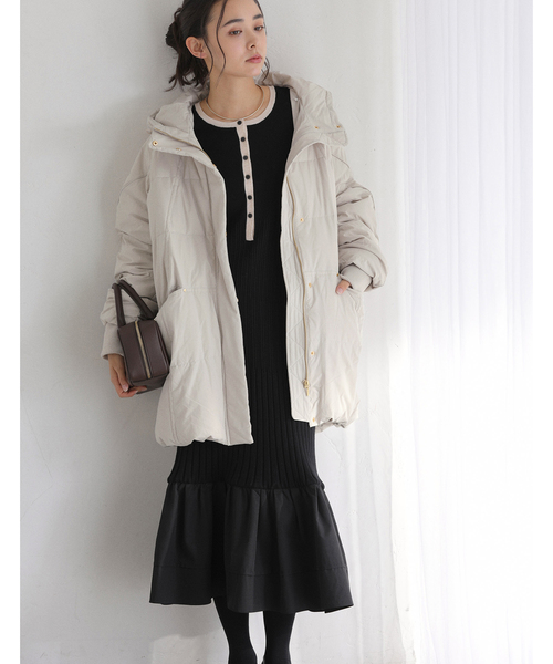 【新品未使用】LaTotalite フードミドルダウンコート　サイズ36 XS-LLsize》河田ダウン ドロストミドルコート【洗濯機洗い可/撥水