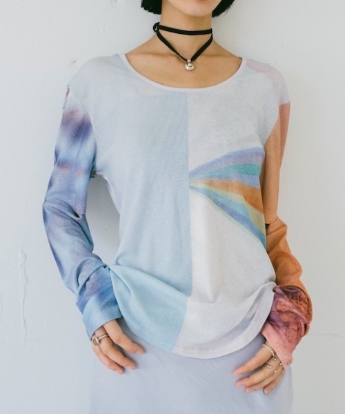 トップス SAHARA 2way Sleeve Art Print Top sahara（サハラ） tシャツ 2way Sleeve Art Print Top レディース