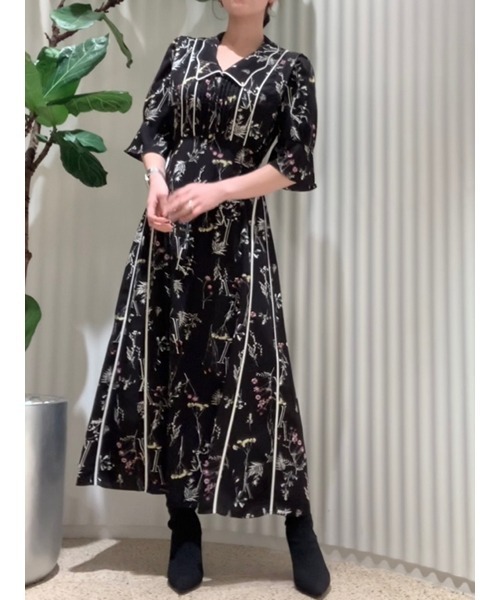 SNIDEL（スナイデル） 7分袖ワンピース 0 ブラック レディース