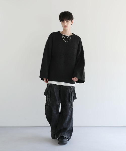 「LILL」 長袖ニット L ブラック×グレー メンズ_画像6