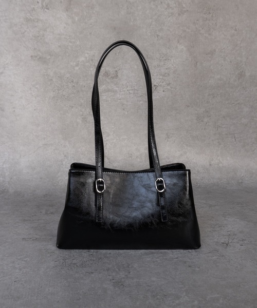 レディース バッグ エナメルレザー バッグ 黒 SHE HER HER HERS トートバッグ ヴィンテージエナメルスクエアバッグ