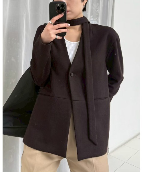 ジャケット ノーカラージャケット 入学式 卒業式 Double face tie jacket ダブル フェイス タイ ジャケット レディース