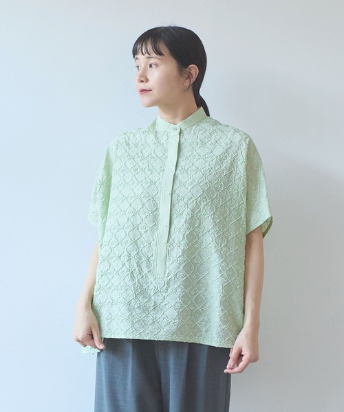 ブラウス シャツ 単色刺繍squareブラウス レディースの画像