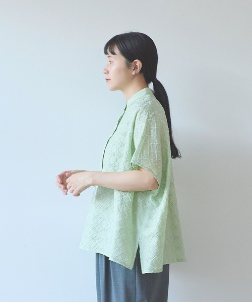 ブラウス シャツ 単色刺繍squareブラウス レディースの画像