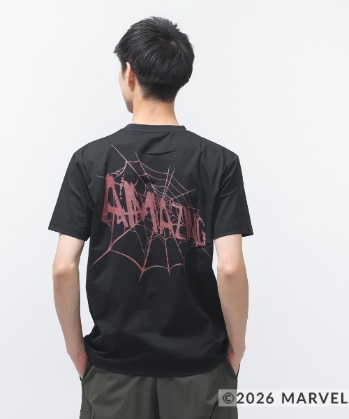 スパイダーマン ブラック Tシャツ MARVEL（マーベル） tシャツ MARVEL UVカットドライグラフィックT