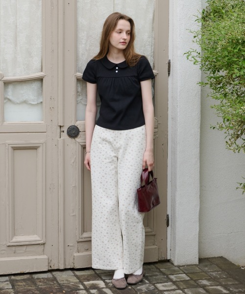 GIUNON サイドベルトフラワーパンツ GIUNON パンツ side belt flower pants / サイドベルトフラワーパンツ