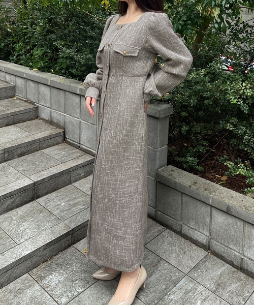 「junoah」 長袖ワンピース X-LARGE ライトグレー レディース_画像9