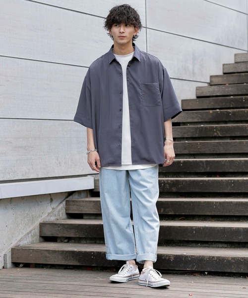 「eftyus」 半袖シャツ 50 チャコールグレー メンズ_画像3