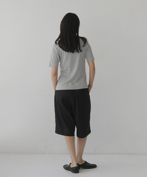 ニット セーター フロントギャザーニット半袖トップス レディースの画像
