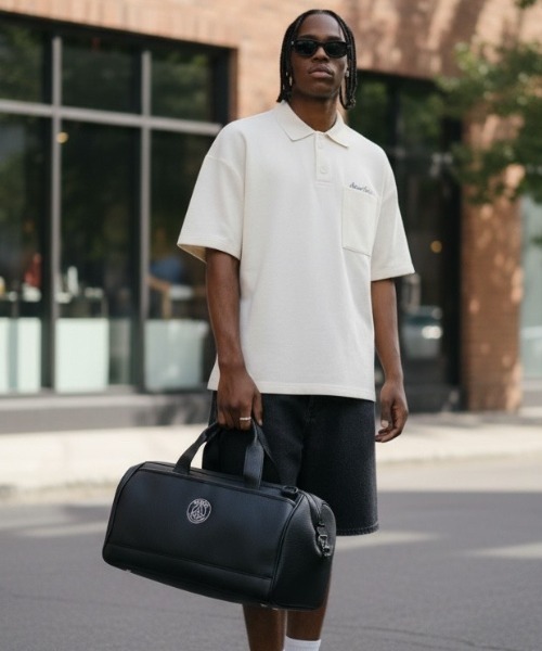 ボストンバッグ Paris Saint-Germain シボ生地がま口ボストン(L ボストンバッグ Paris Saint-Germain シボ生地がま口ボストン(L