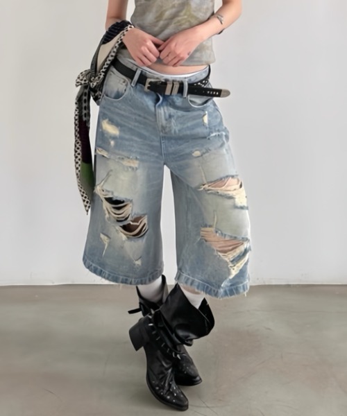 AVYL ワイドパンツ ハーフパンツ ジーンズ デニム デニムパンツ 短パン