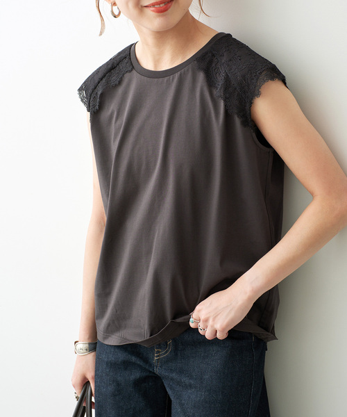 Spick＆Span（スピック アンド スパン） tシャツ レースコンビフレンチ