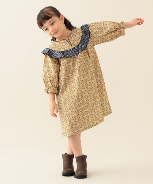 「BEAMS mini」 「KIDS」7分袖ワンピース 120 イエロー キッズ_画像3