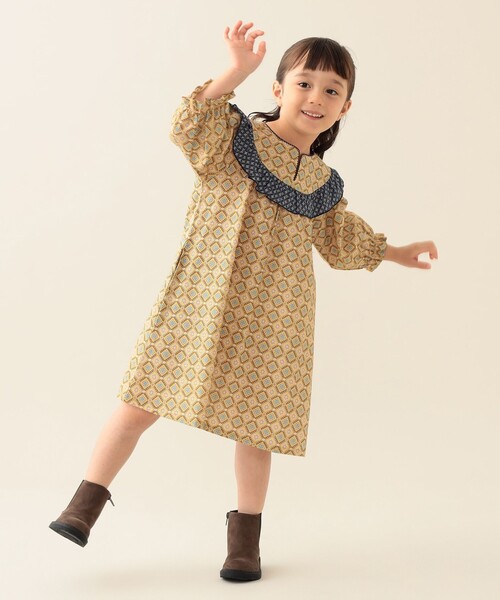 「BEAMS mini」 「KIDS」7分袖ワンピース 120 イエロー キッズ_画像4